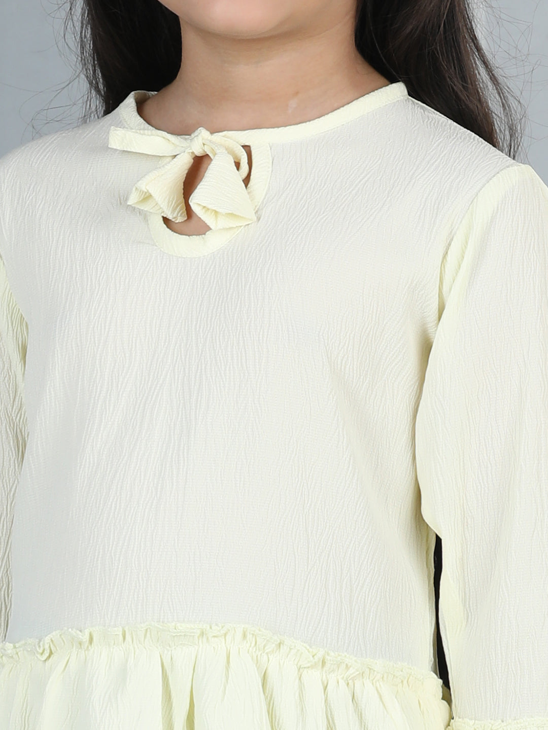 Cutiekins Girls Solid Tie-up Top With Solid Trouser -Vanilla & Black