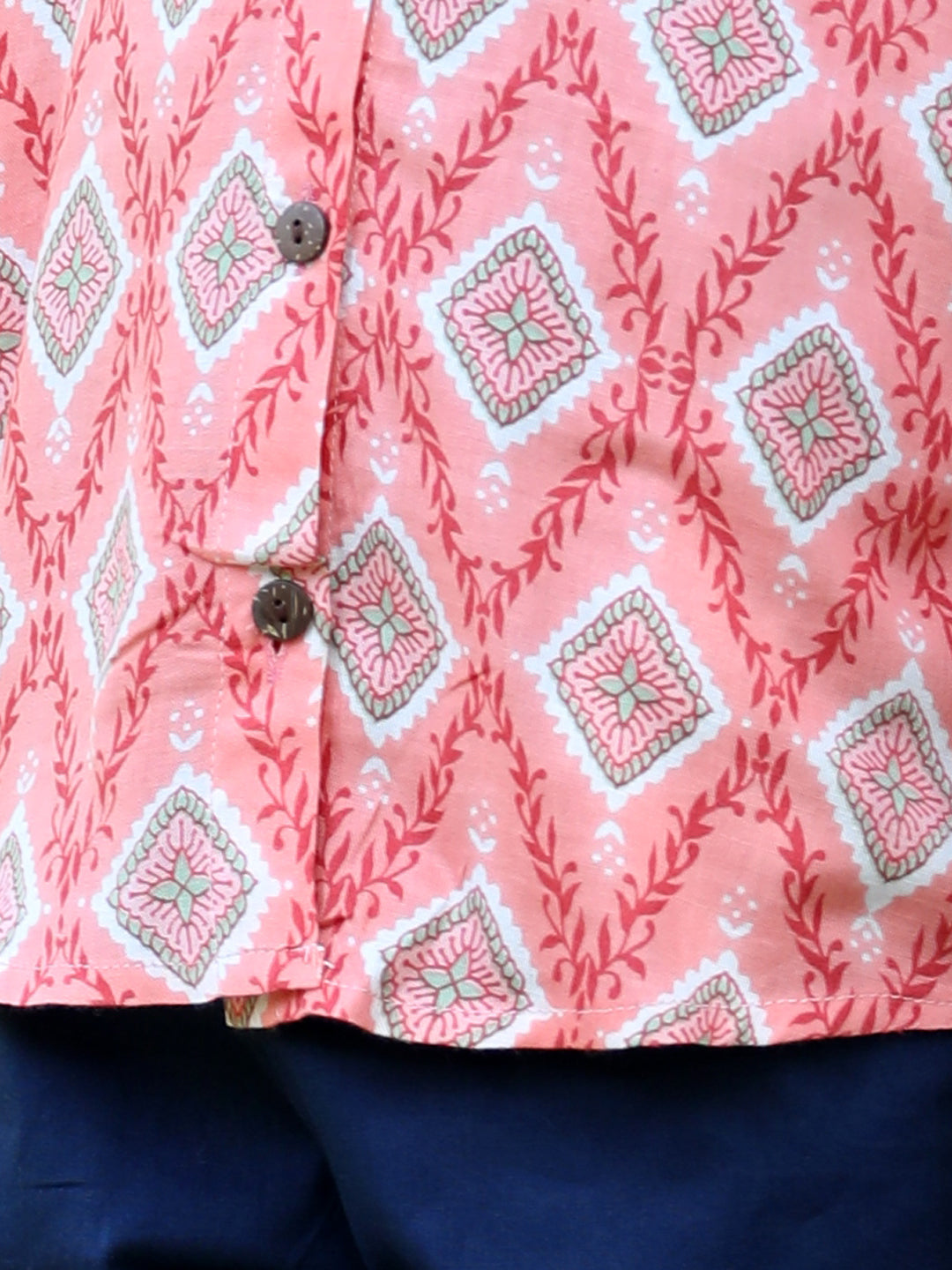 Cutiekins Geometric Printed Shirt & Shorts Set-Peach & Navy Blue