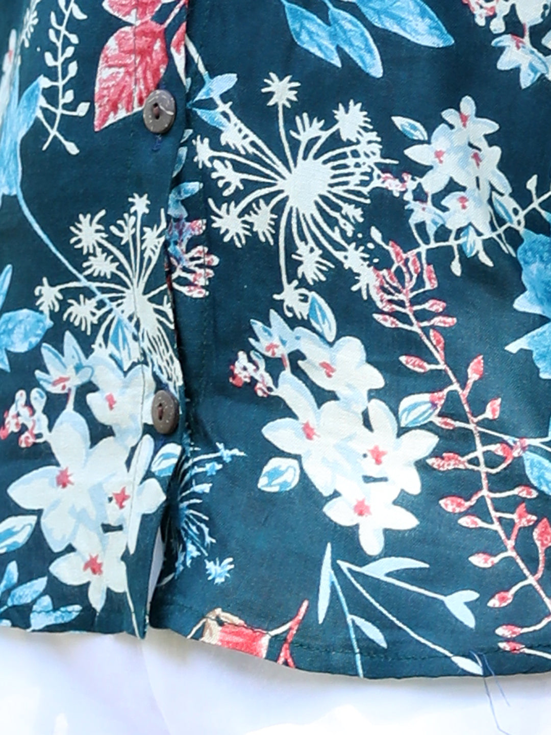 Cutiekins Floral & Leaf Printed Shirt & Shorts Set-Teal & White