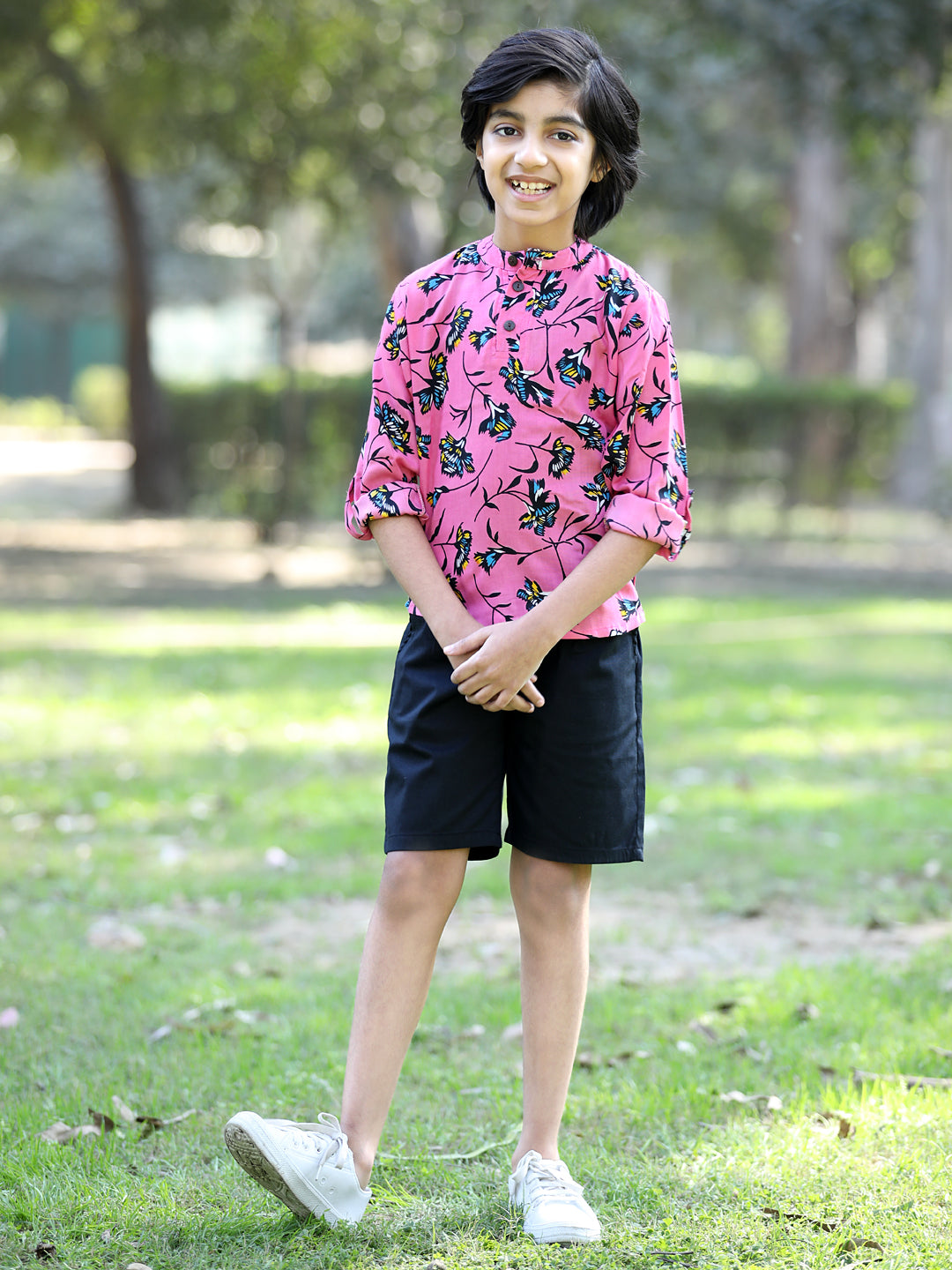 Cutiekins Floral Printed T-Shirt & Shorts Set-Lavender & Black