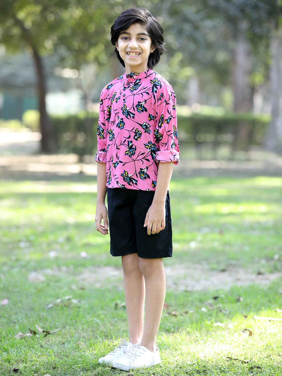 Cutiekins Floral Printed T-Shirt & Shorts Set-Lavender & Black