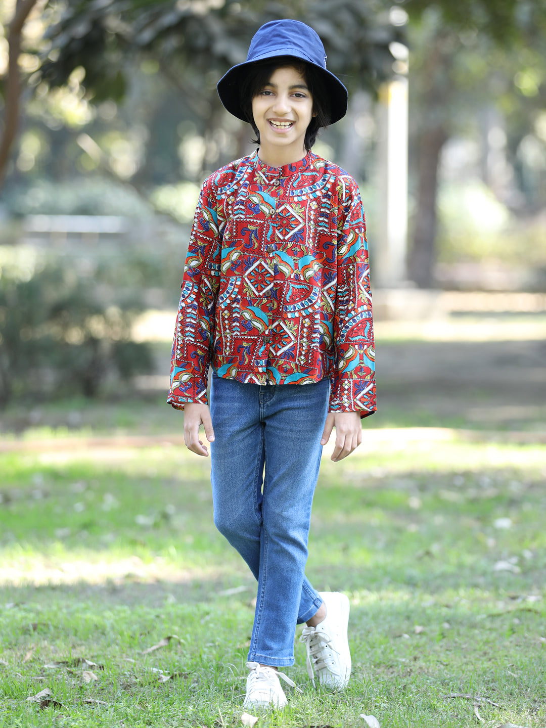 Cutiekins Tribal Printed Shirt -Maroon & Blue