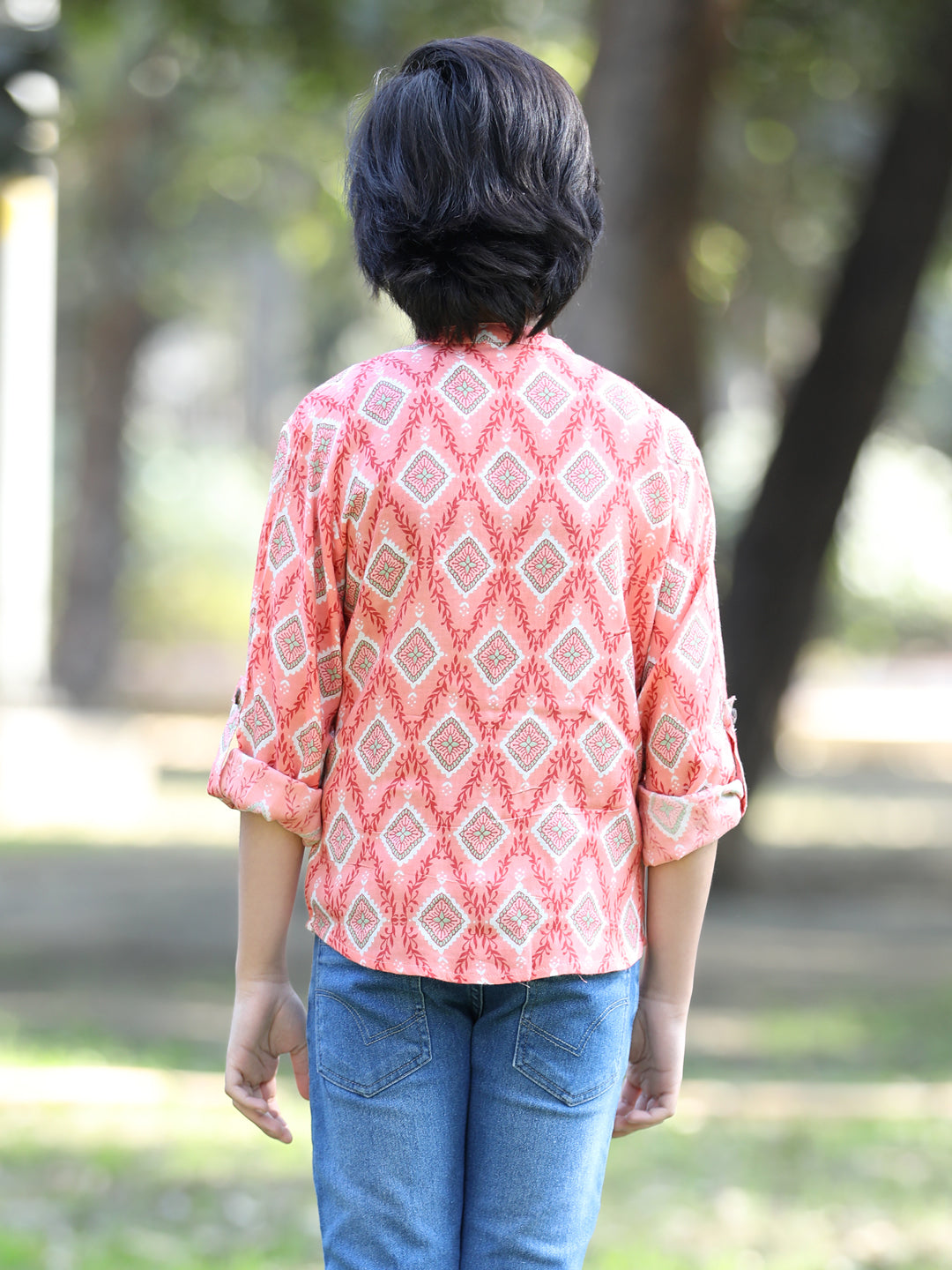 Cutiekins Geometric Printed Shirt -Peach & White
