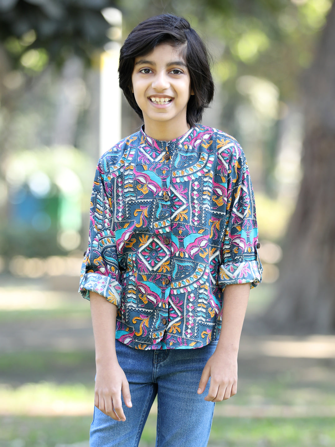 Cutiekins Tribal Printed Shirt -Royal Blue & White