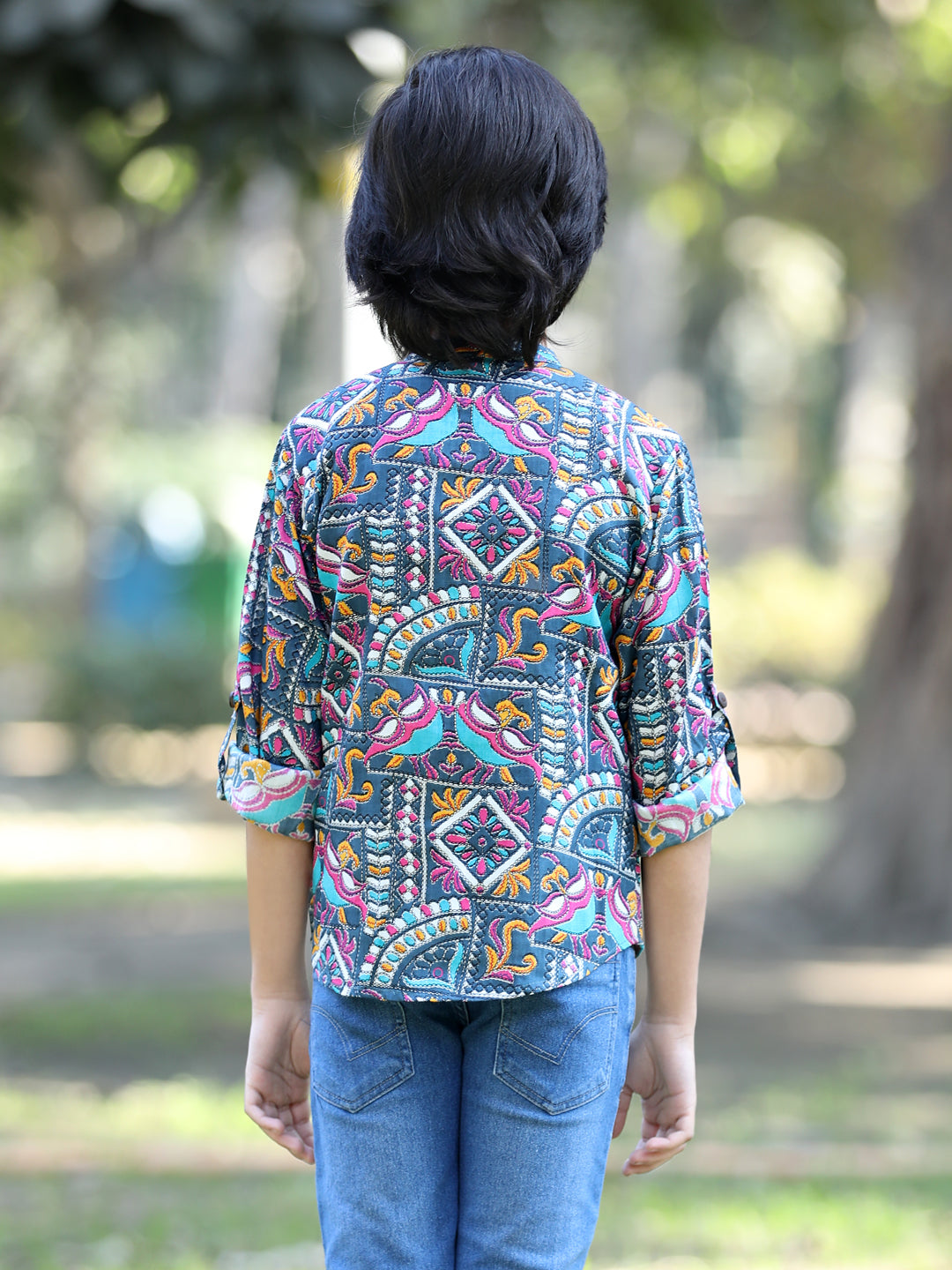 Cutiekins Tribal Printed Shirt -Royal Blue & White