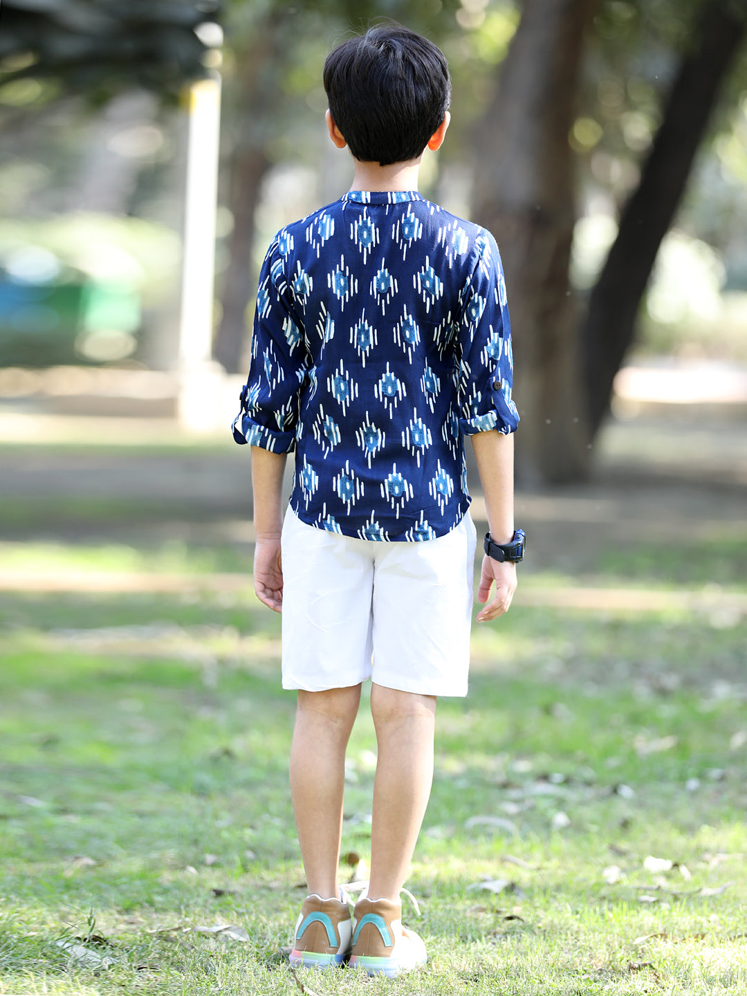 Cutiekins Geometric Printed T-Shirt & Shorts Set-Navy Blue & White