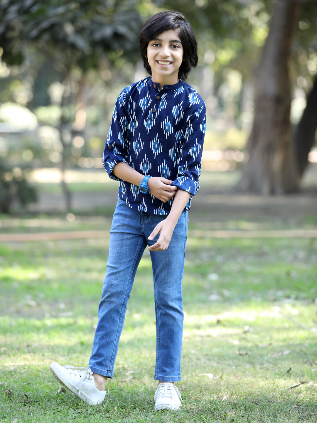 Cutiekins Geometric Print T-Shirt - Navy Blue & White