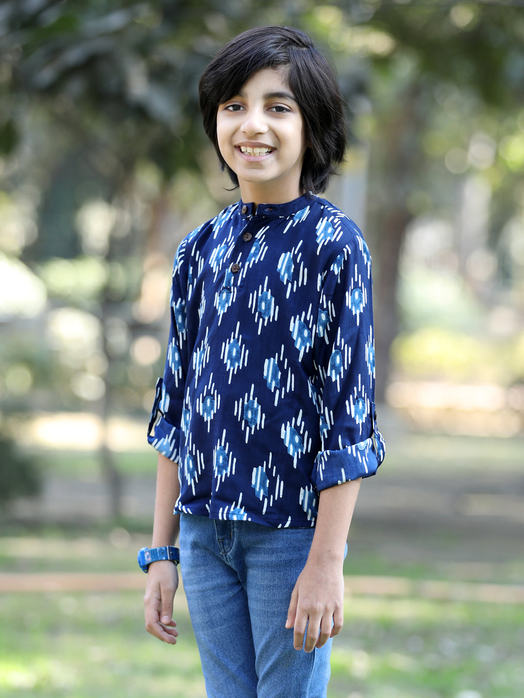 Cutiekins Geometric Print T-Shirt - Navy Blue & White