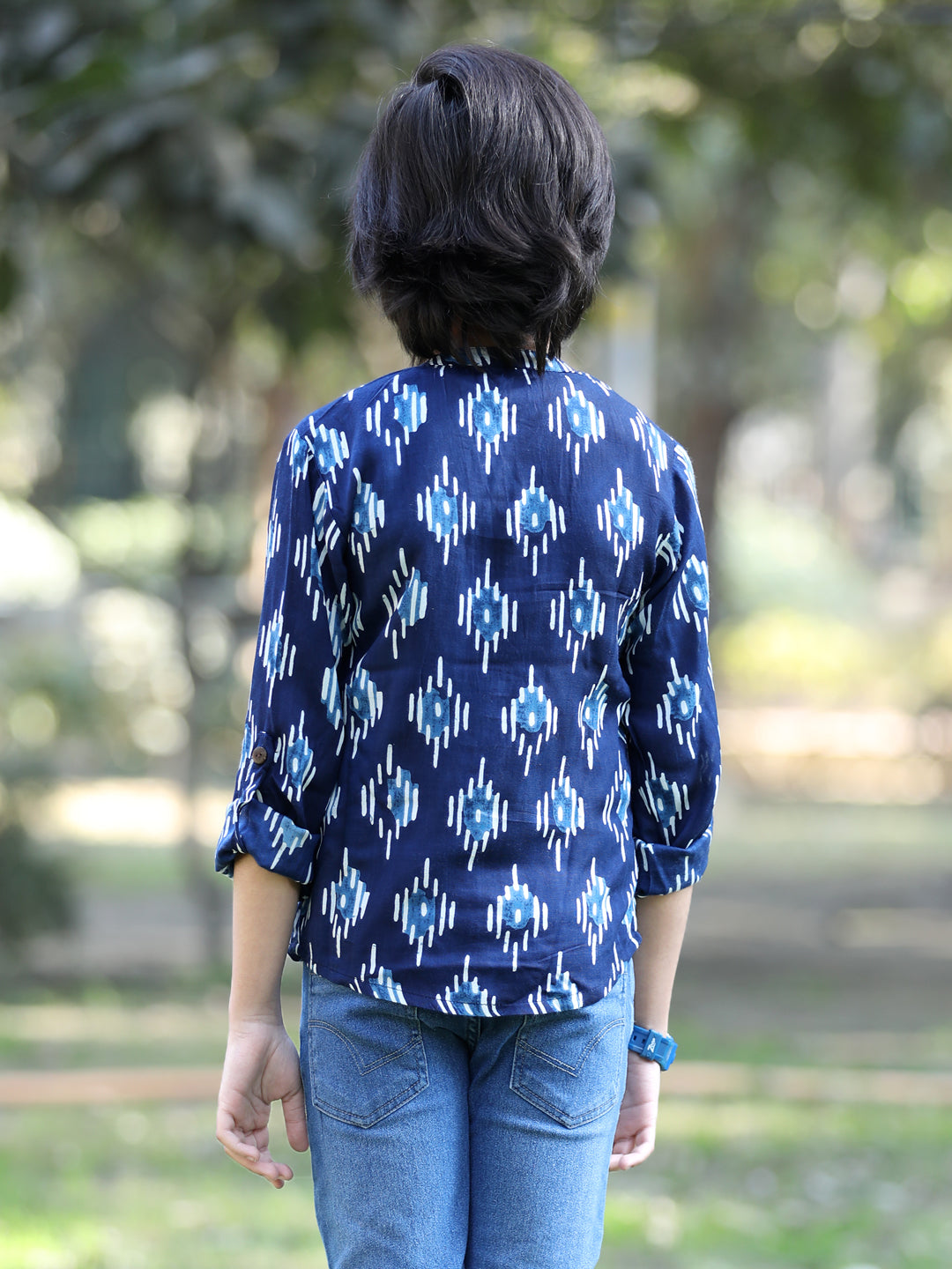 Cutiekins Geometric Print T-Shirt - Navy Blue & White