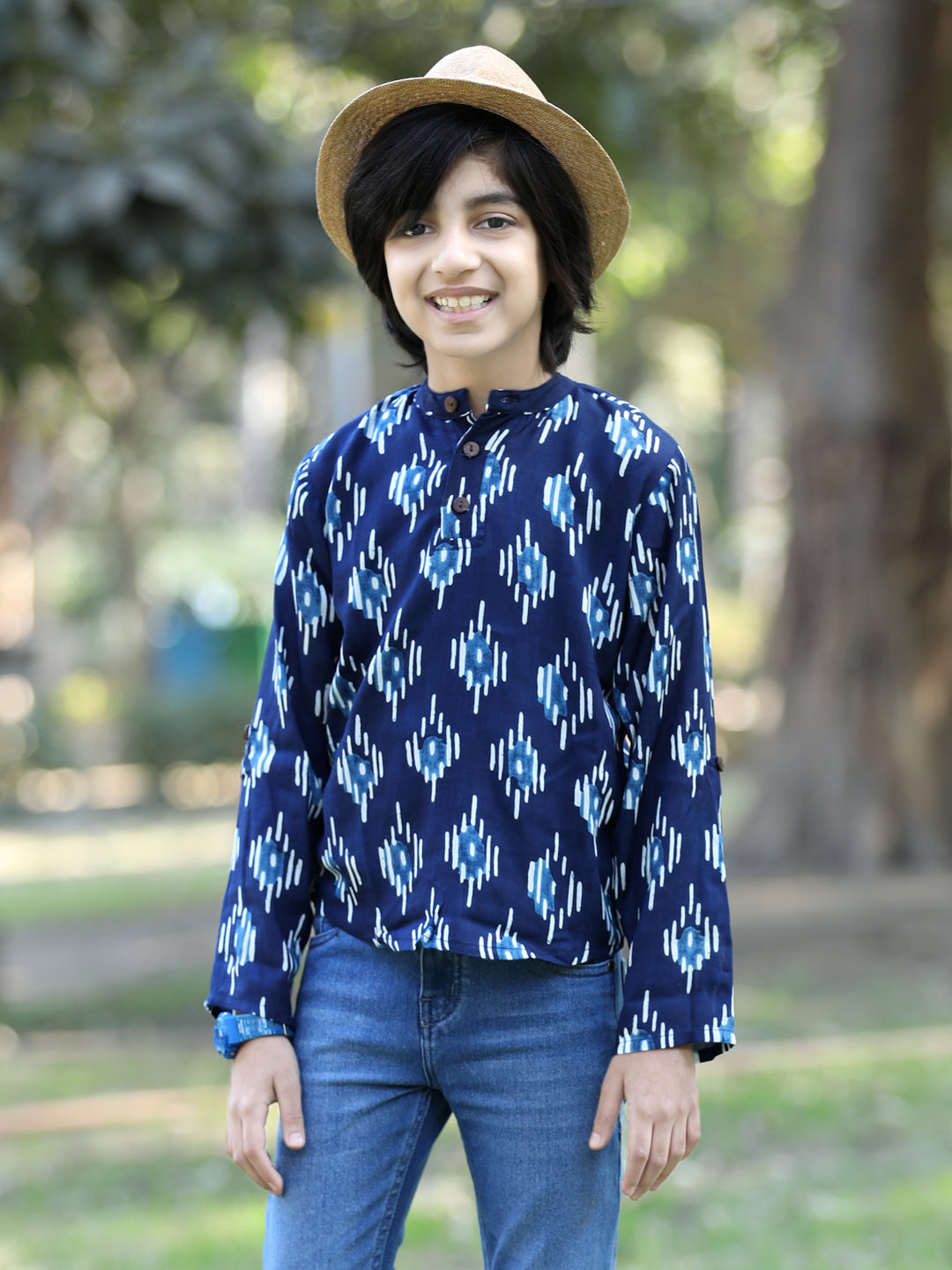 Cutiekins Geometric Print T-Shirt - Navy Blue & White