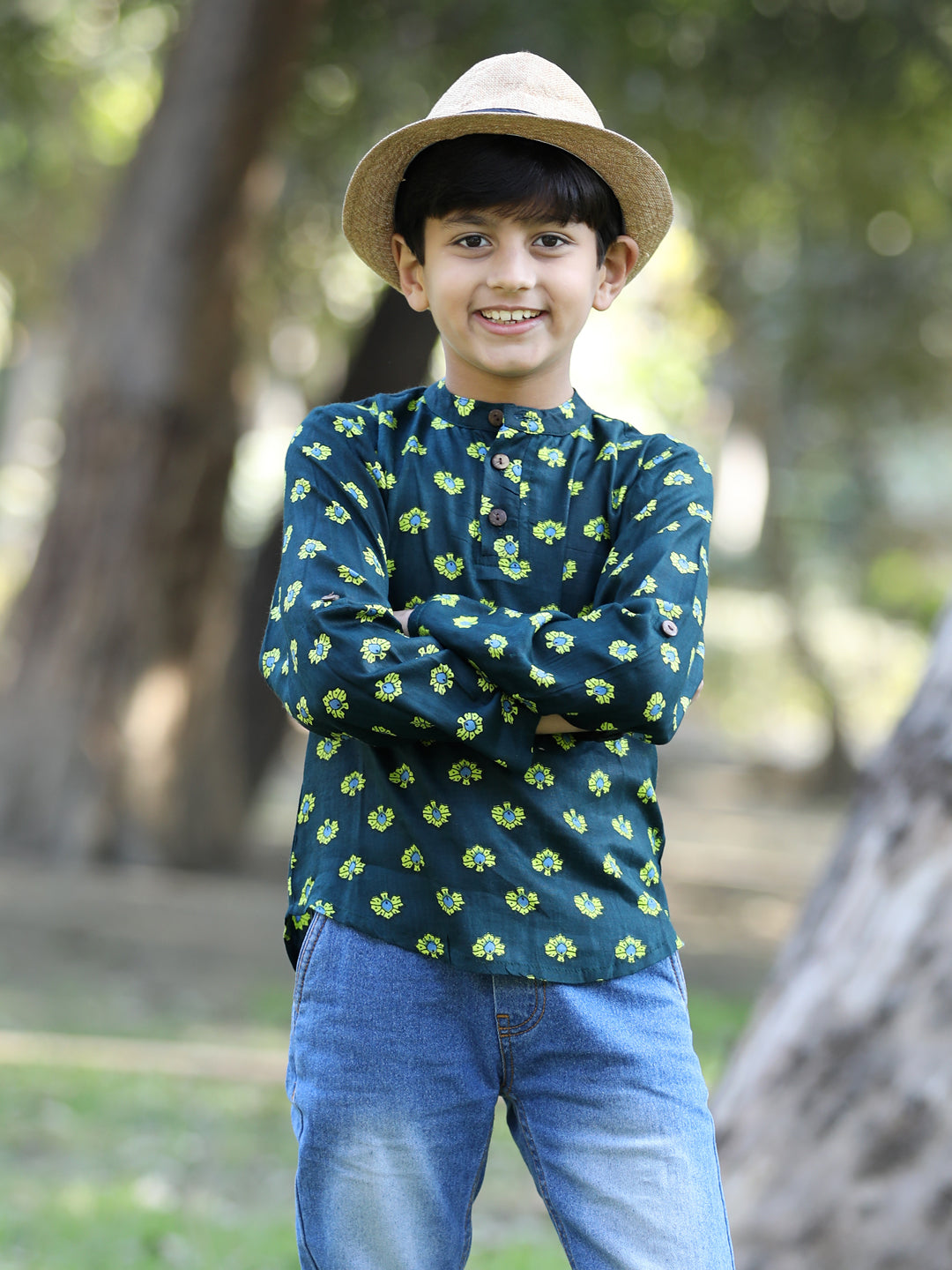 Cutiekins Floral Printed T-Shirt -Green & Yellow