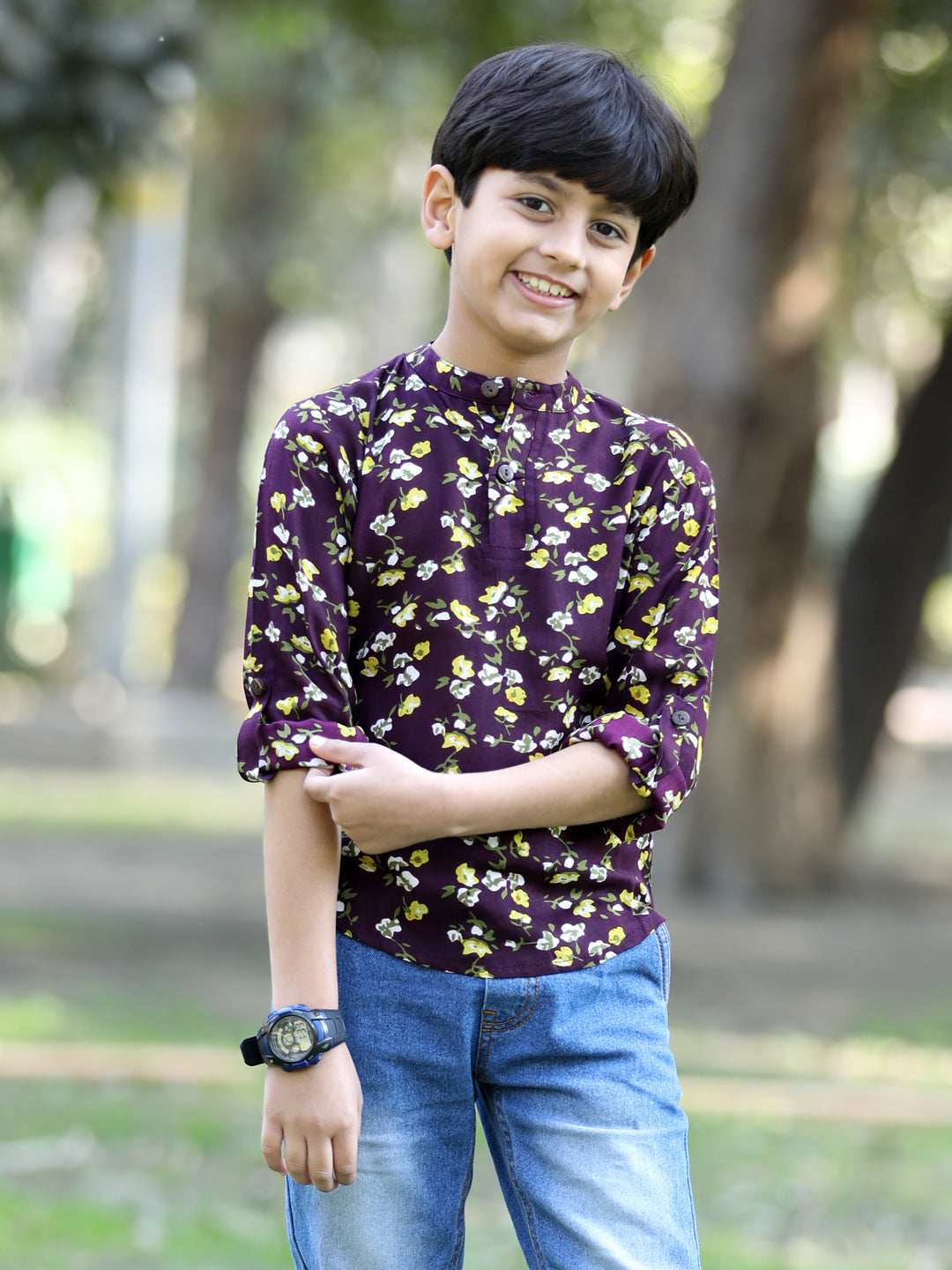 Cutiekins Floral & Leaf Printed T-Shirt - Purple & White