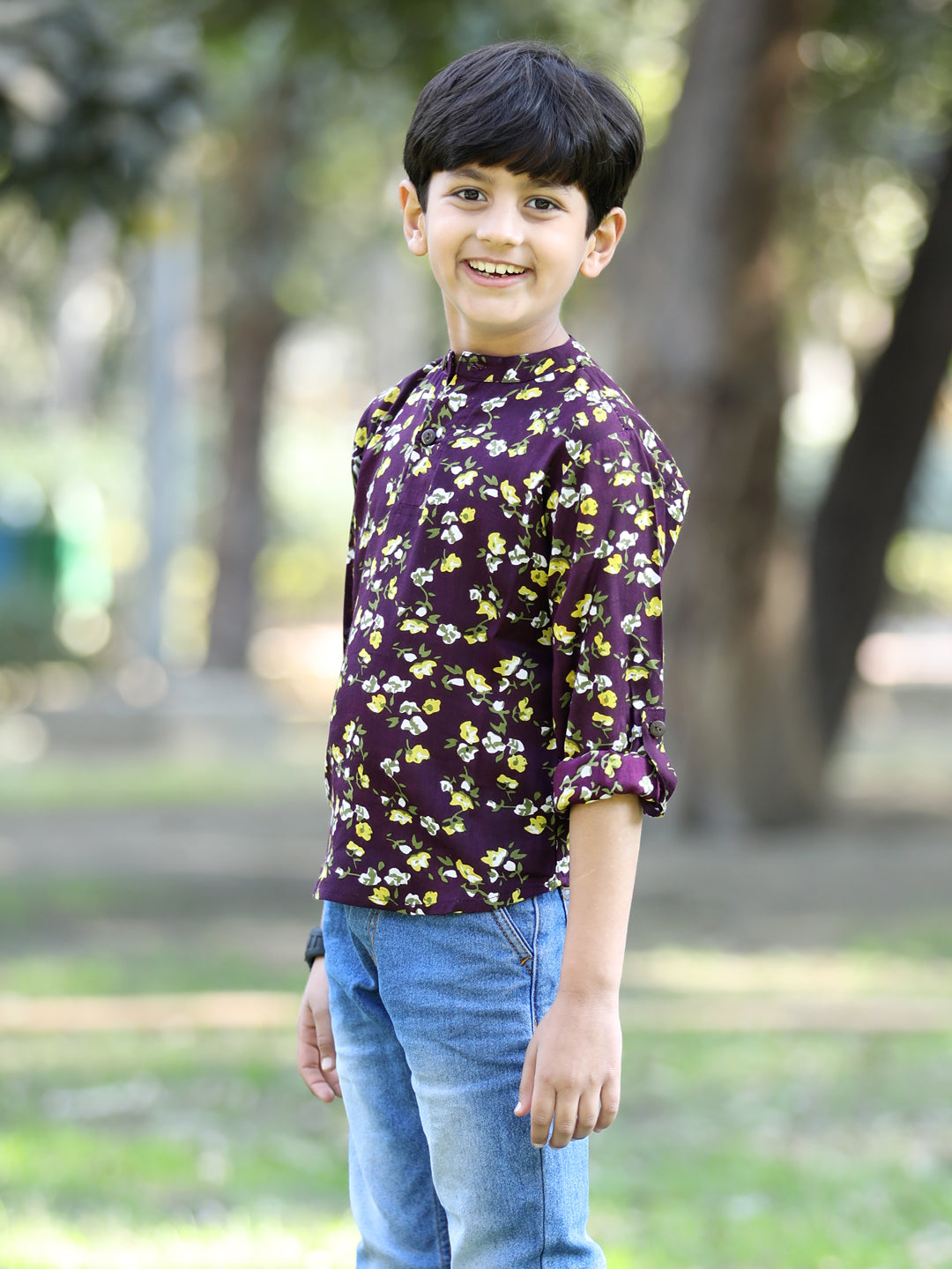 Cutiekins Floral & Leaf Printed T-Shirt - Purple & White