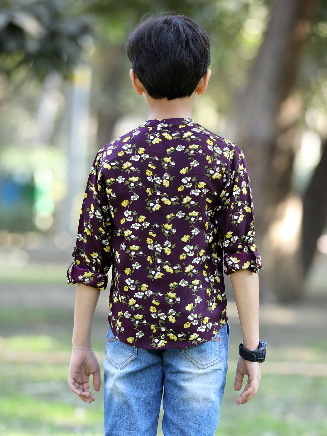 Cutiekins Floral & Leaf Printed T-Shirt - Purple & White