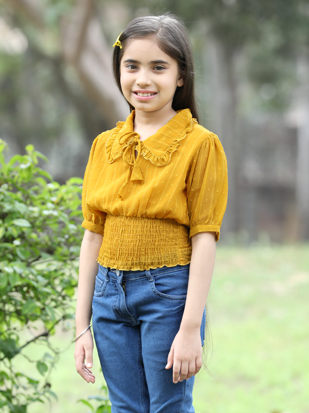 Cutiekins Peter Pan Neck Georgette Crop Top -Mustard