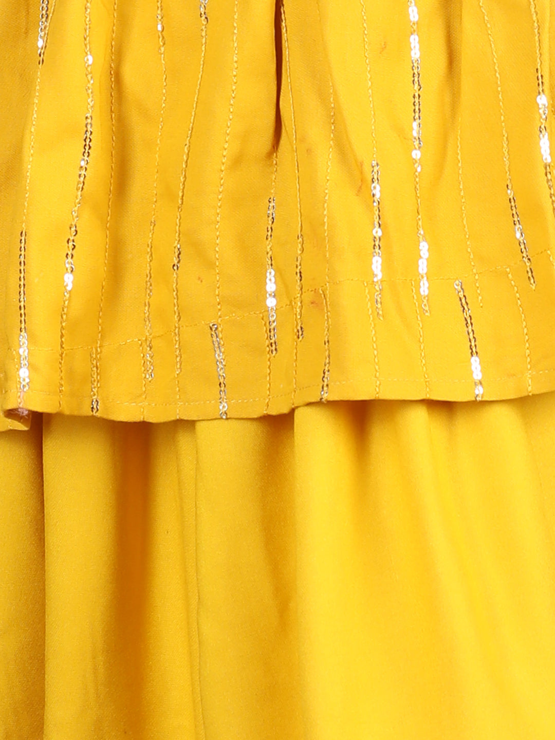 Cutiekins Sequined Peplum Top & Dhoti Set-Mustard & Golden