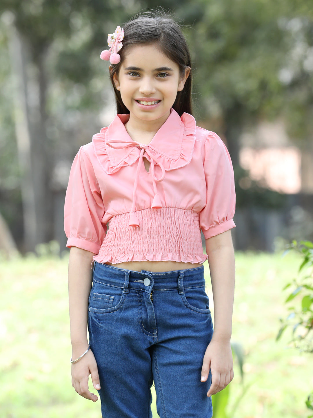 Cutiekins Printed Peter Pan Collar Polyester Top-Peach