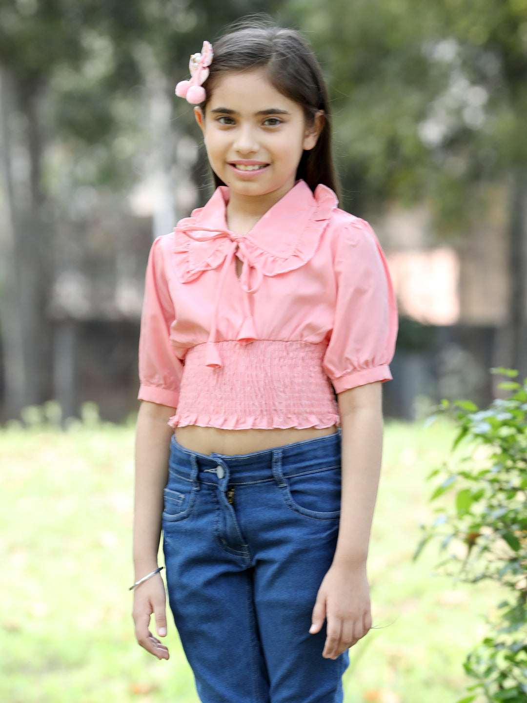 Cutiekins Printed Peter Pan Collar Polyester Top-Peach
