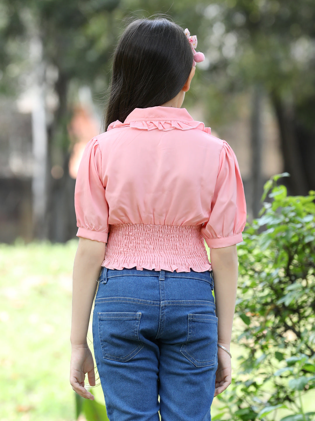 Cutiekins Printed Peter Pan Collar Polyester Top-Peach