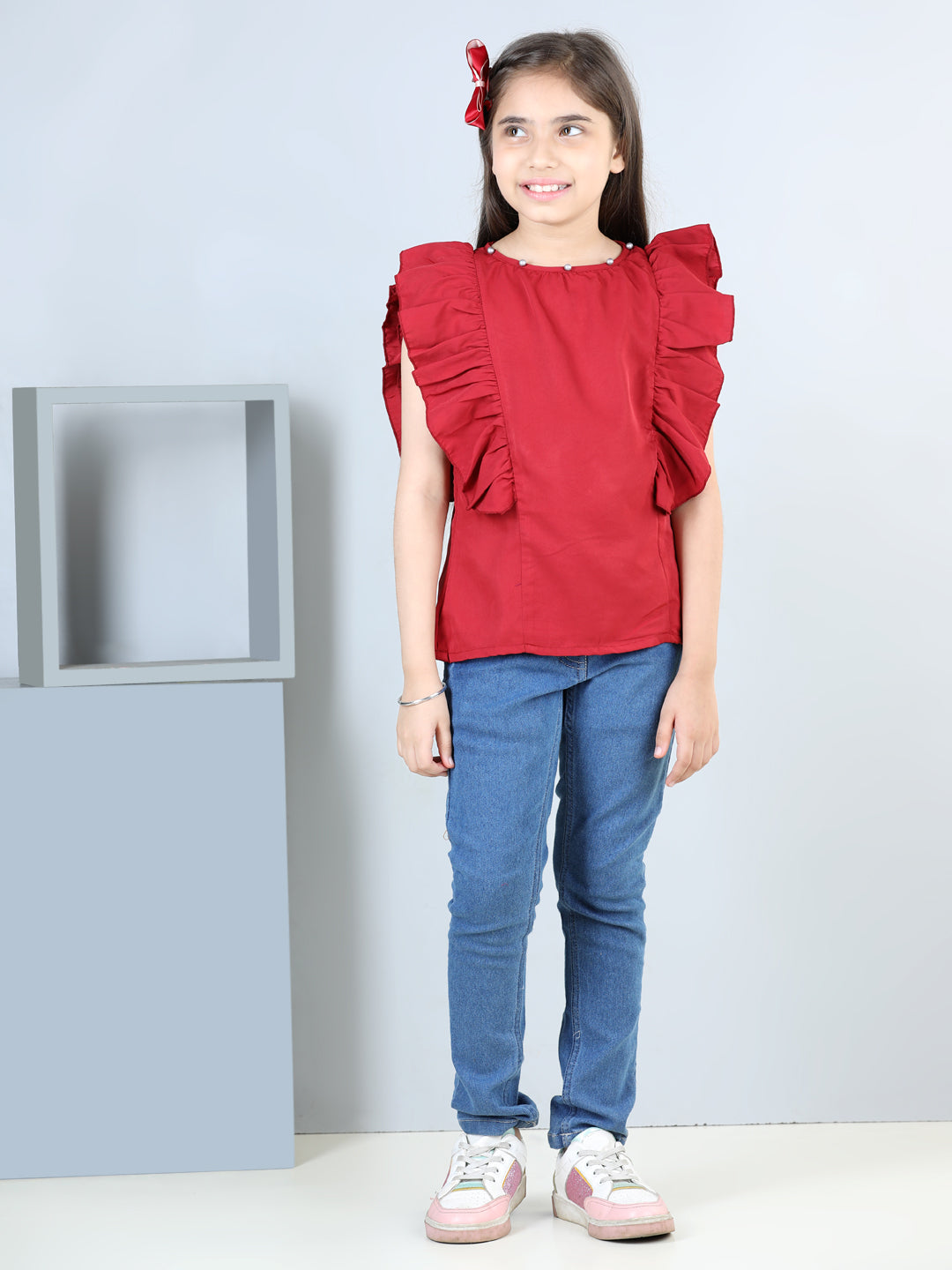 Cutiekins Printed Round Neck Polyester Top-Red