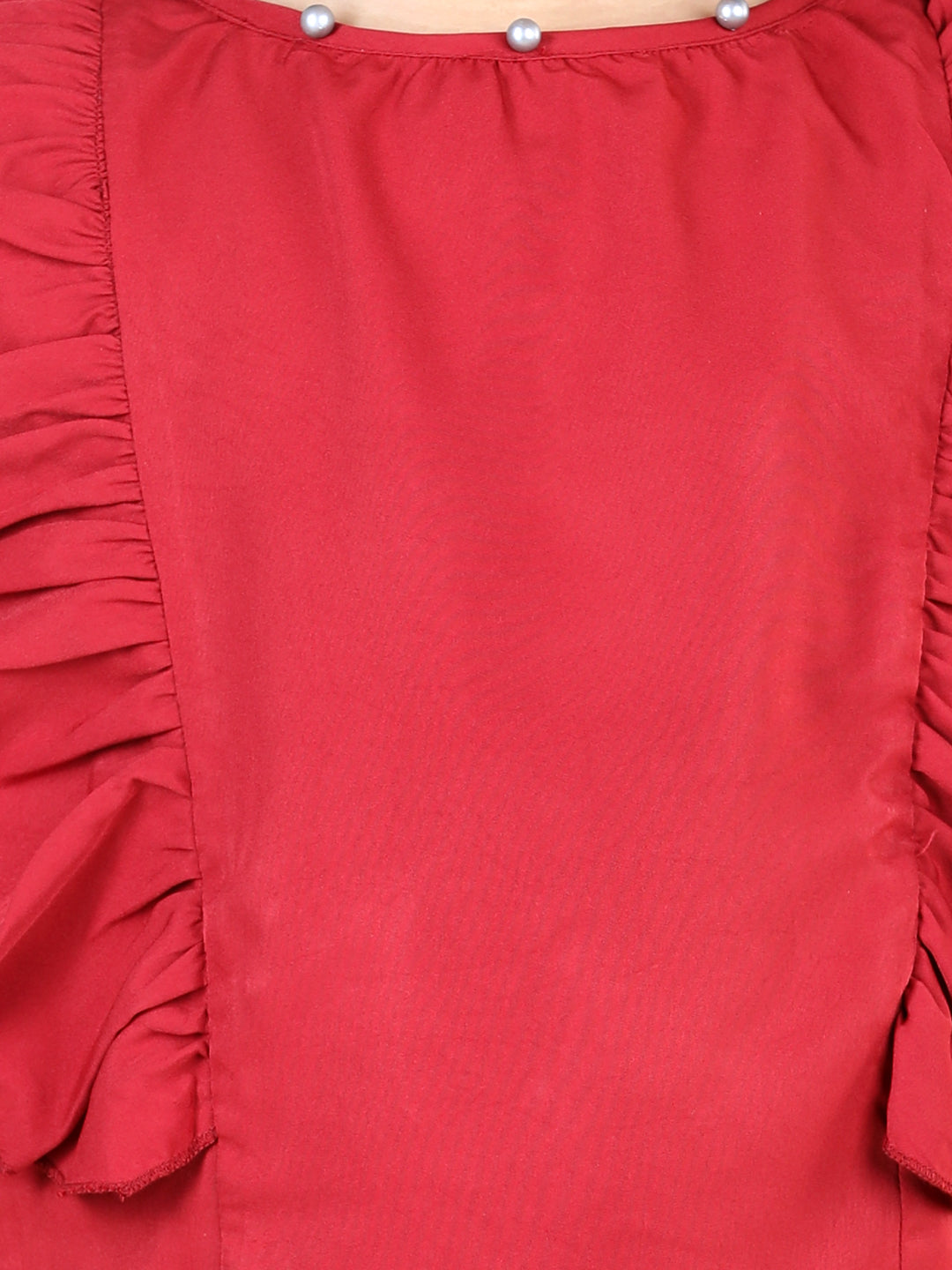 Cutiekins Printed Round Neck Polyester Top-Red