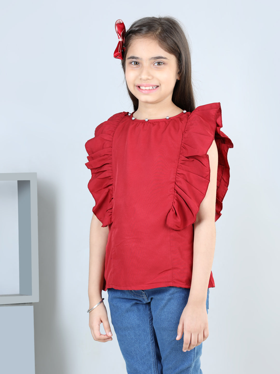 Cutiekins Printed Round Neck Polyester Top-Red