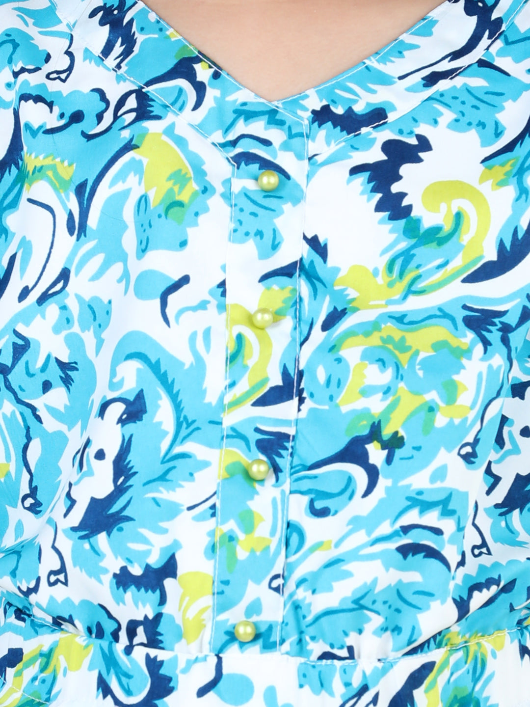 Cutiekins Printed V Neck Polyester Top-Sky Blue & White