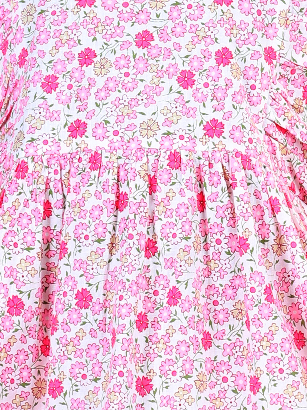 Cutiekins Geometric Printed Side Frilled Sleevless Dress-Pink & White