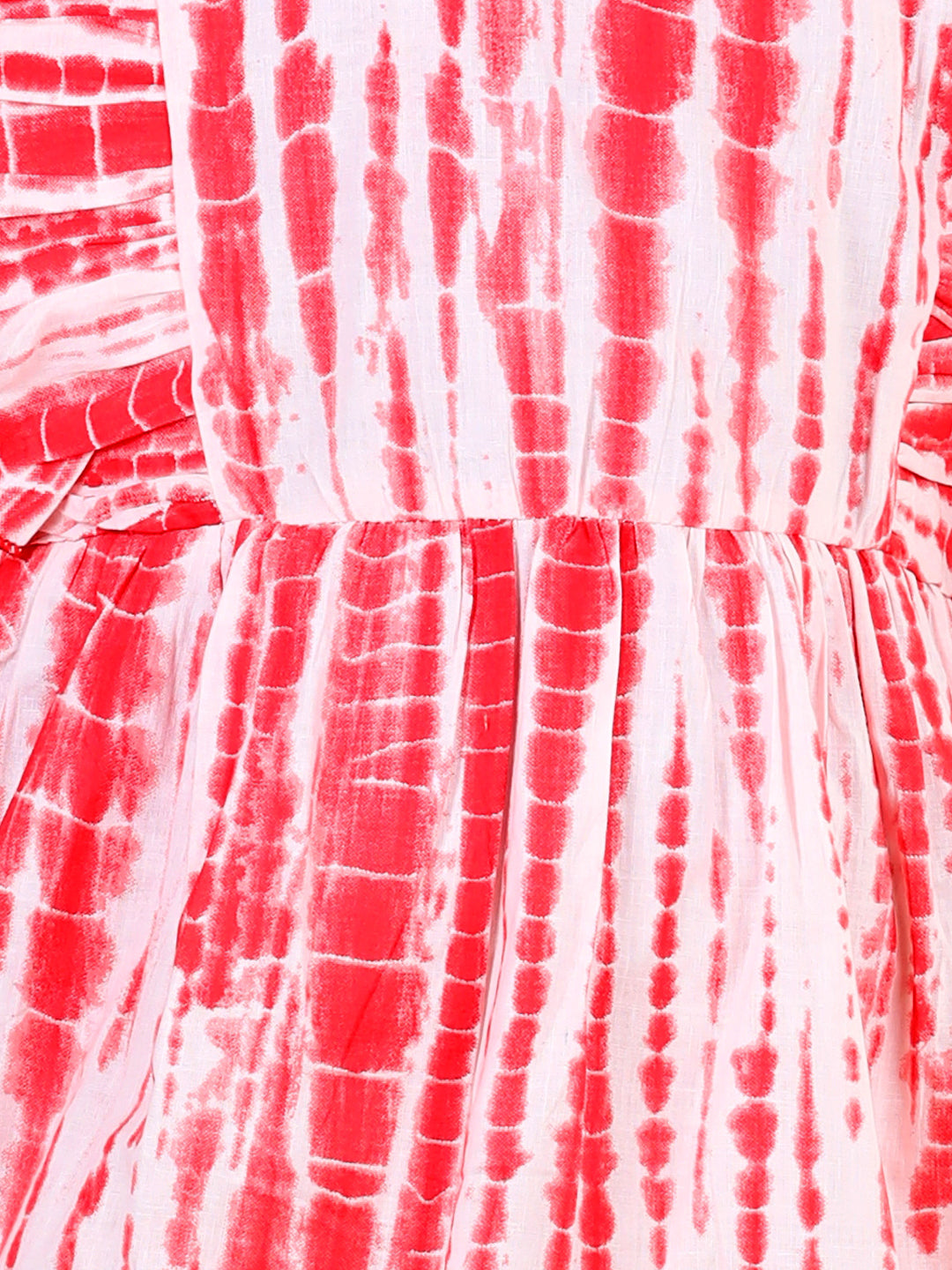 Cutiekins Tie & Dye Printed Side Frilled Sleevless Dress-Red & White
