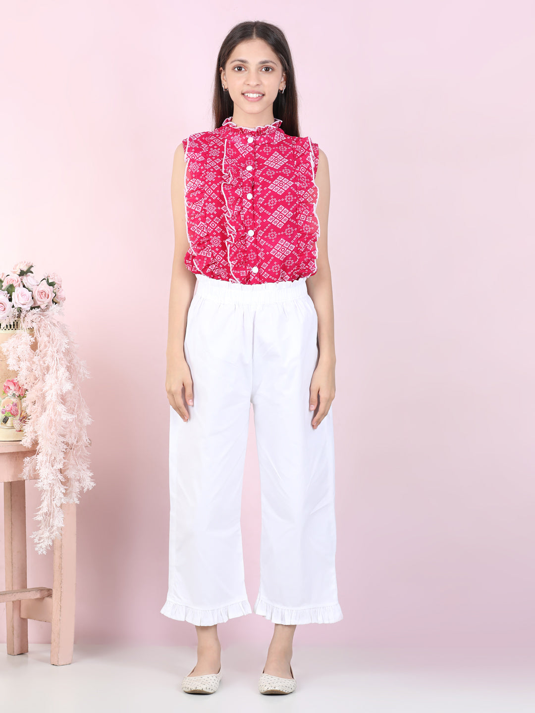 Cutiekins Girls Casual Top & Capri Set ( Pink & White)