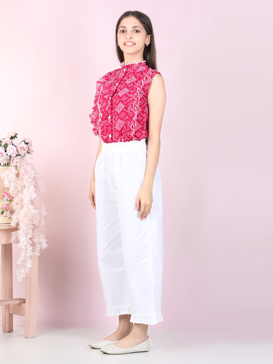 Cutiekins Girls Casual Top & Capri Set ( Pink & White)
