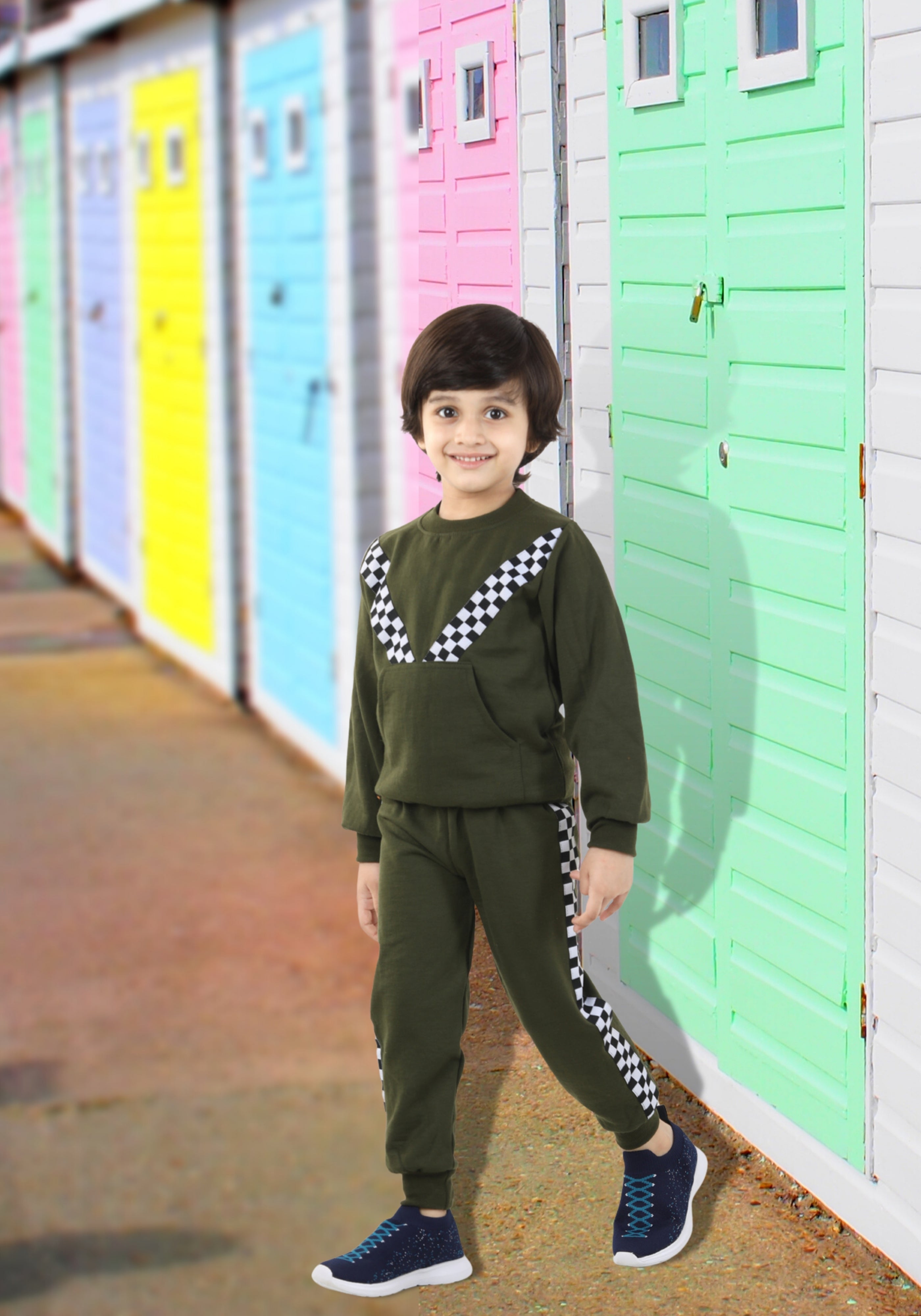 Cutiekins Boys Mehndi Green Sweatshirt With Trackpant