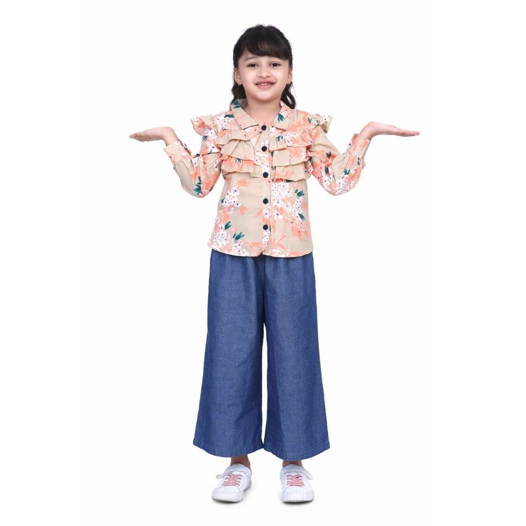 Cutiekins Floral Print Shirt Style Top -Beige