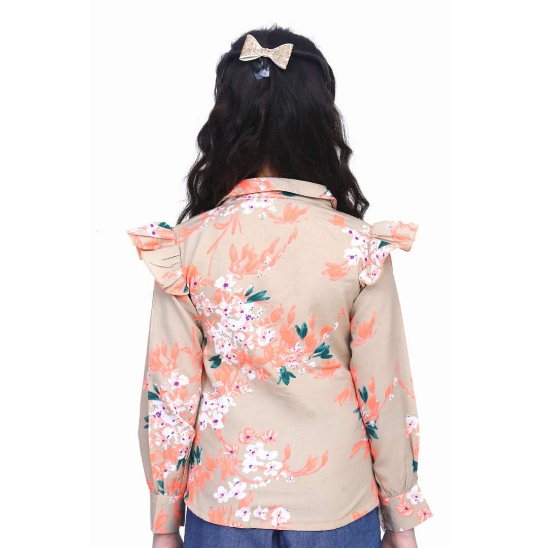 Cutiekins Floral Print Shirt Style Top -Beige