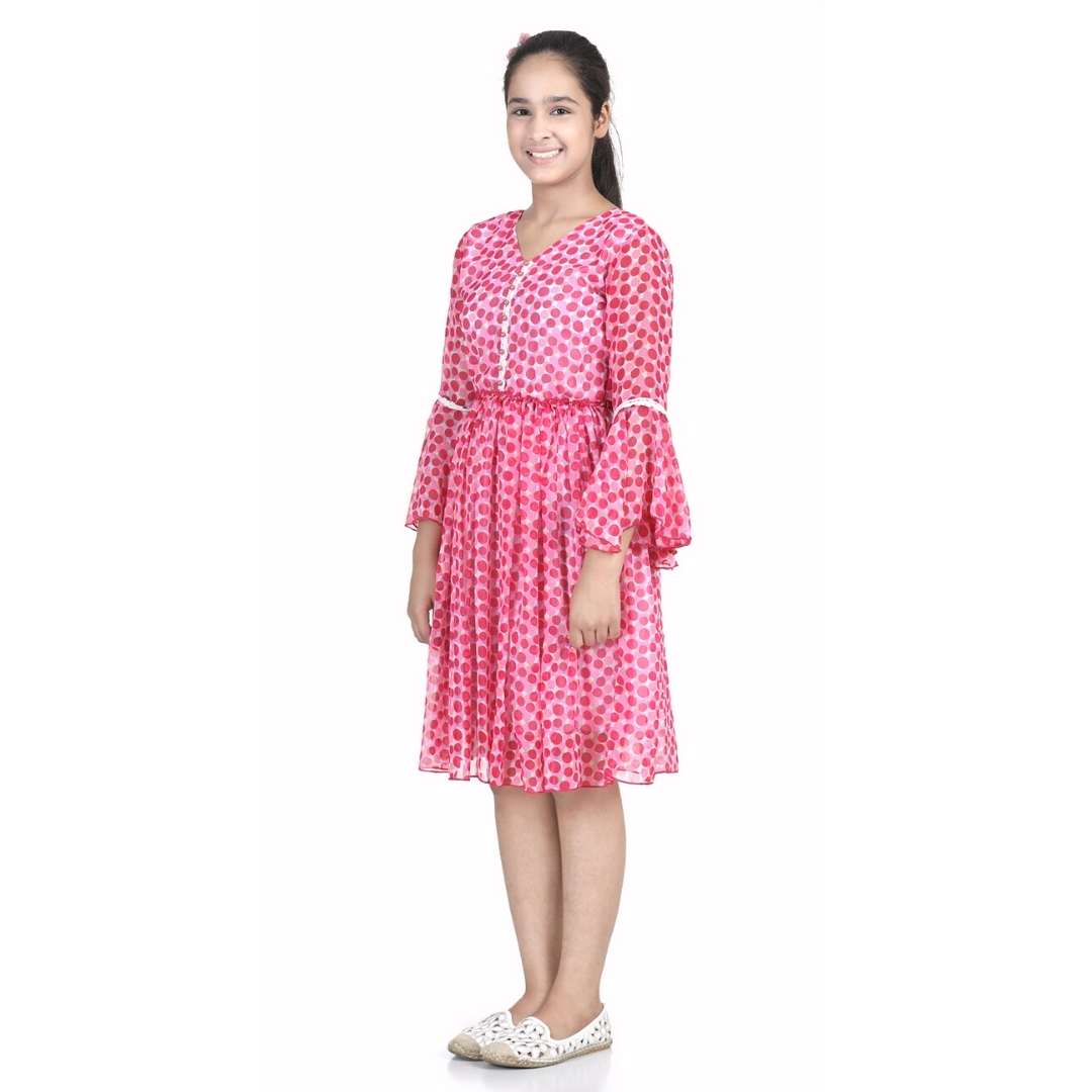 Cutiekins Girls Midi/Knee Length Casual Dress (Pink, 3/4 Sleeve)
