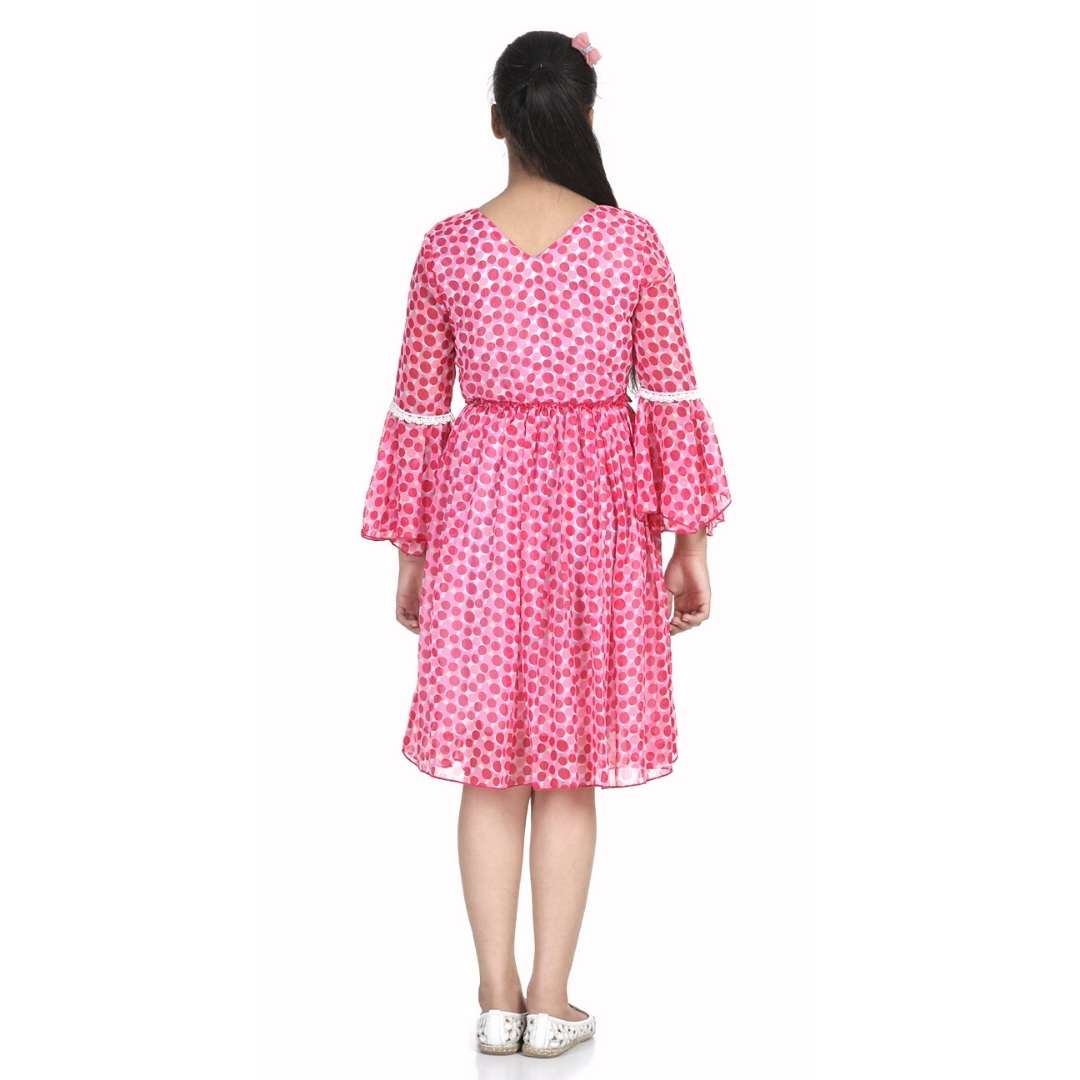 Cutiekins Girls Midi/Knee Length Casual Dress (Pink, 3/4 Sleeve)