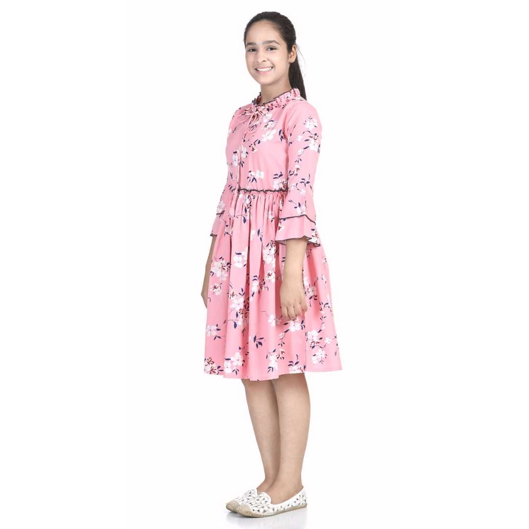 Cutiekins Girls Midi/Knee Length Casual Dress  (Pink, 3/4 Sleeve)