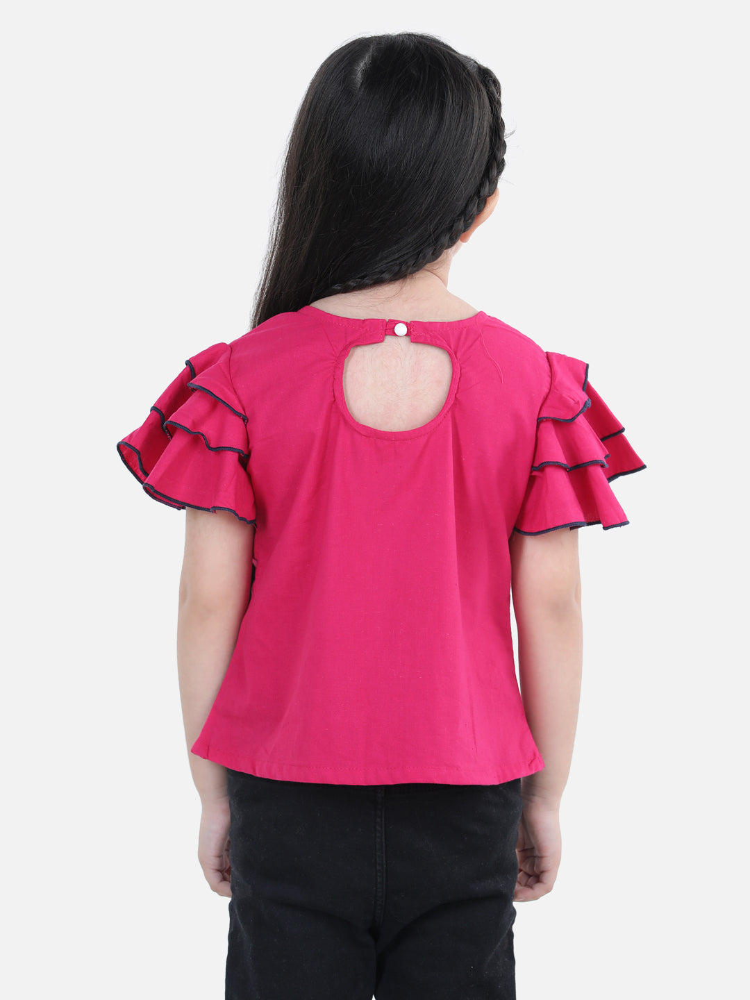 Cutiekins Bow Tie Style Polka Print Summer Top For Girls - Magenta Pink & Navy Blue