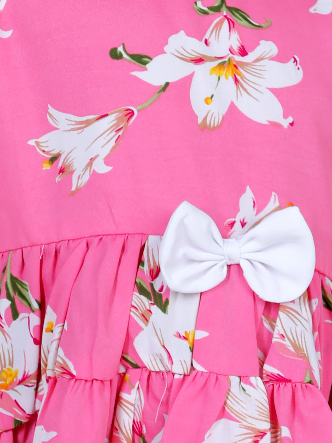 Cutiekins Floral Print Top For Girls - Pink & White