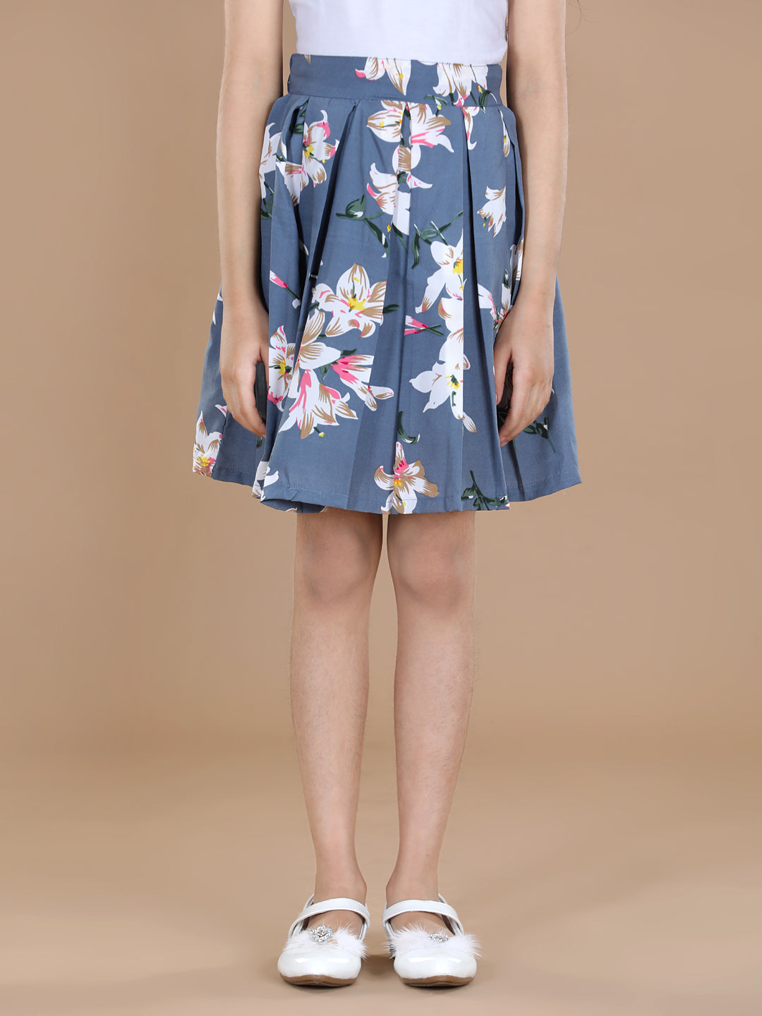 Cutiekins Girls Floral Print Flared Grey Skirt