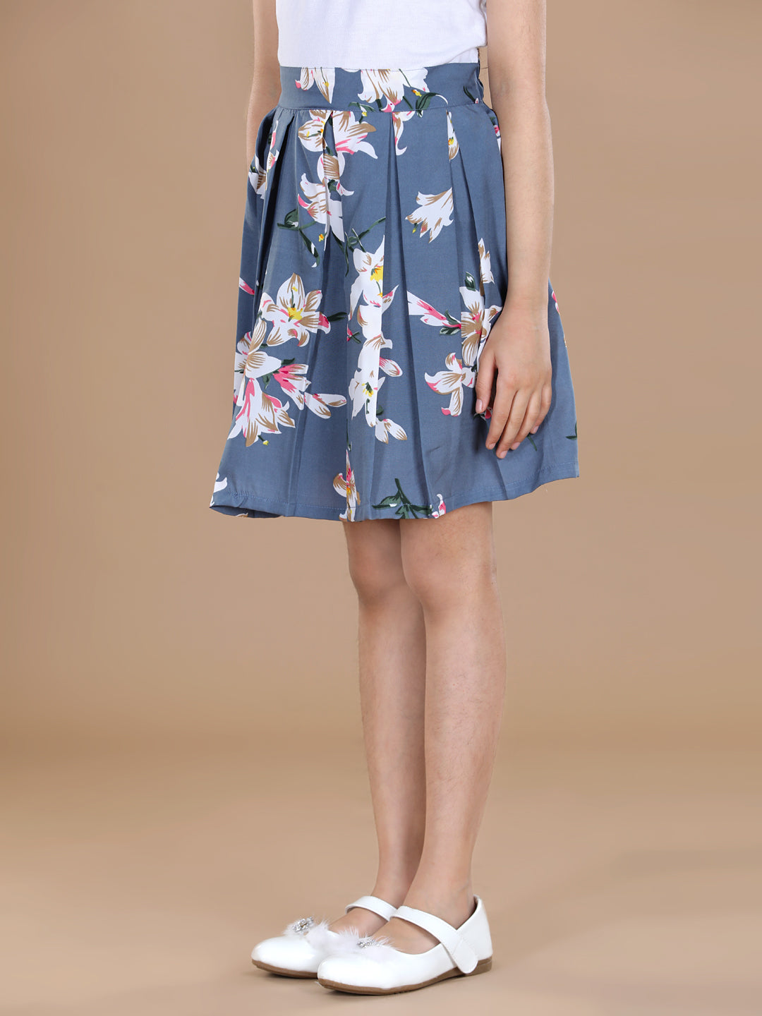 Cutiekins Girls Floral Print Flared Grey Skirt