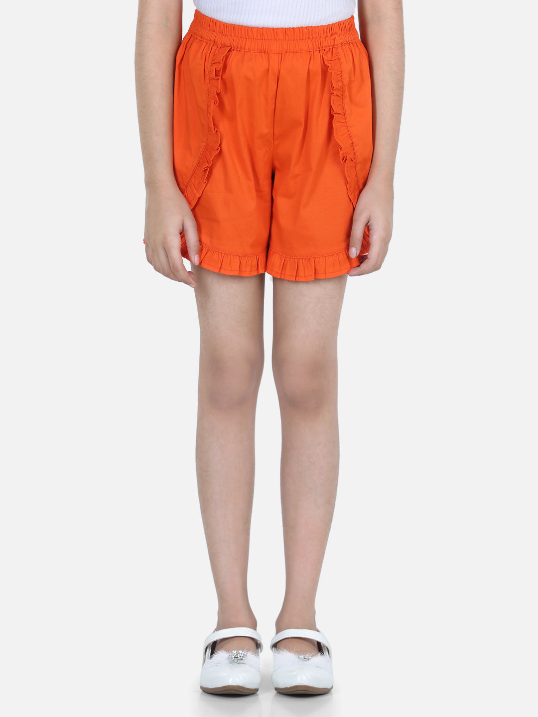 Cutiekins Solid Cotton Lycra Shorts For Girls - Orange
