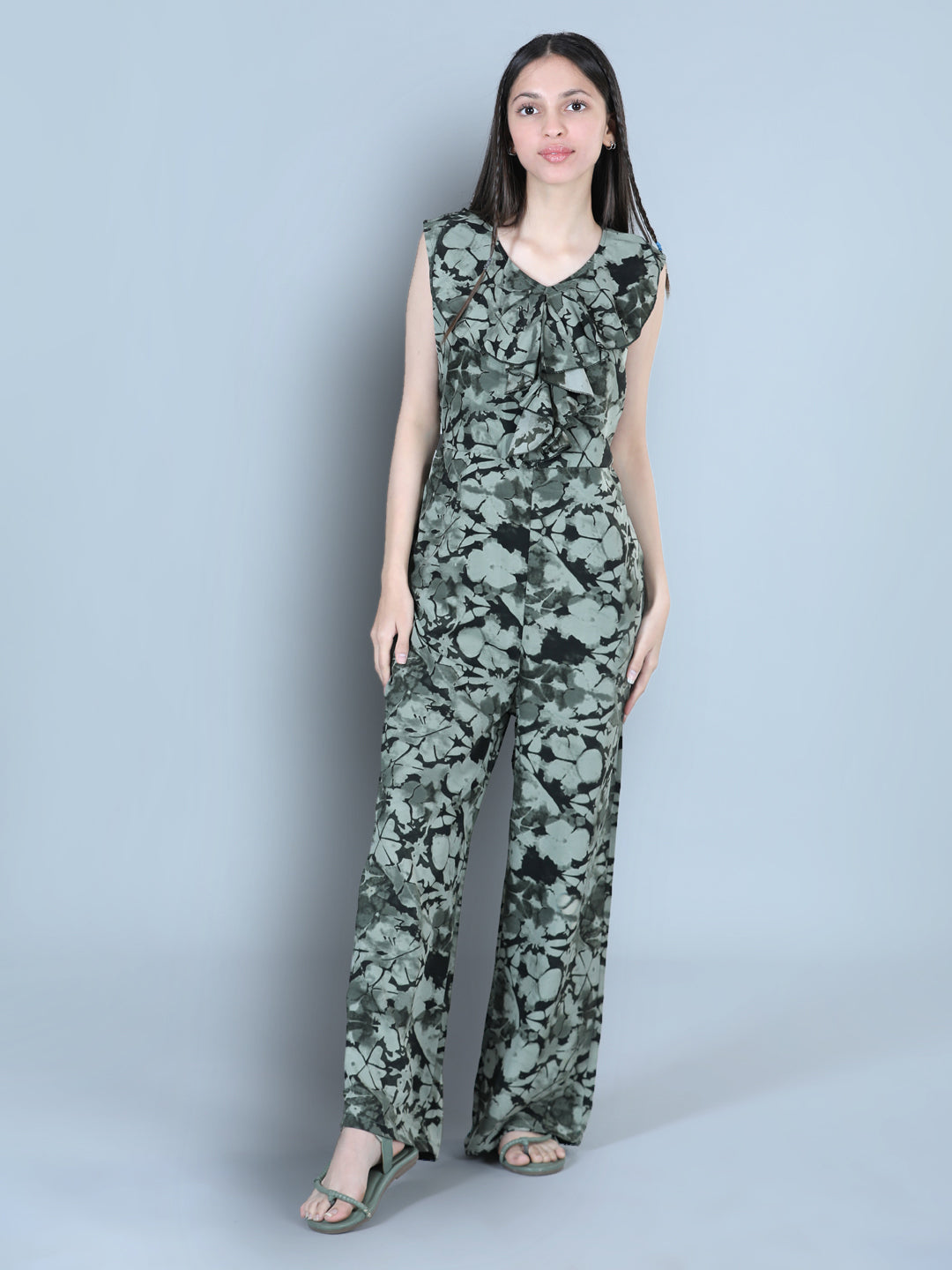Cutiekins Smoky Printed Polyester Jumpsuit -Green & Olive
