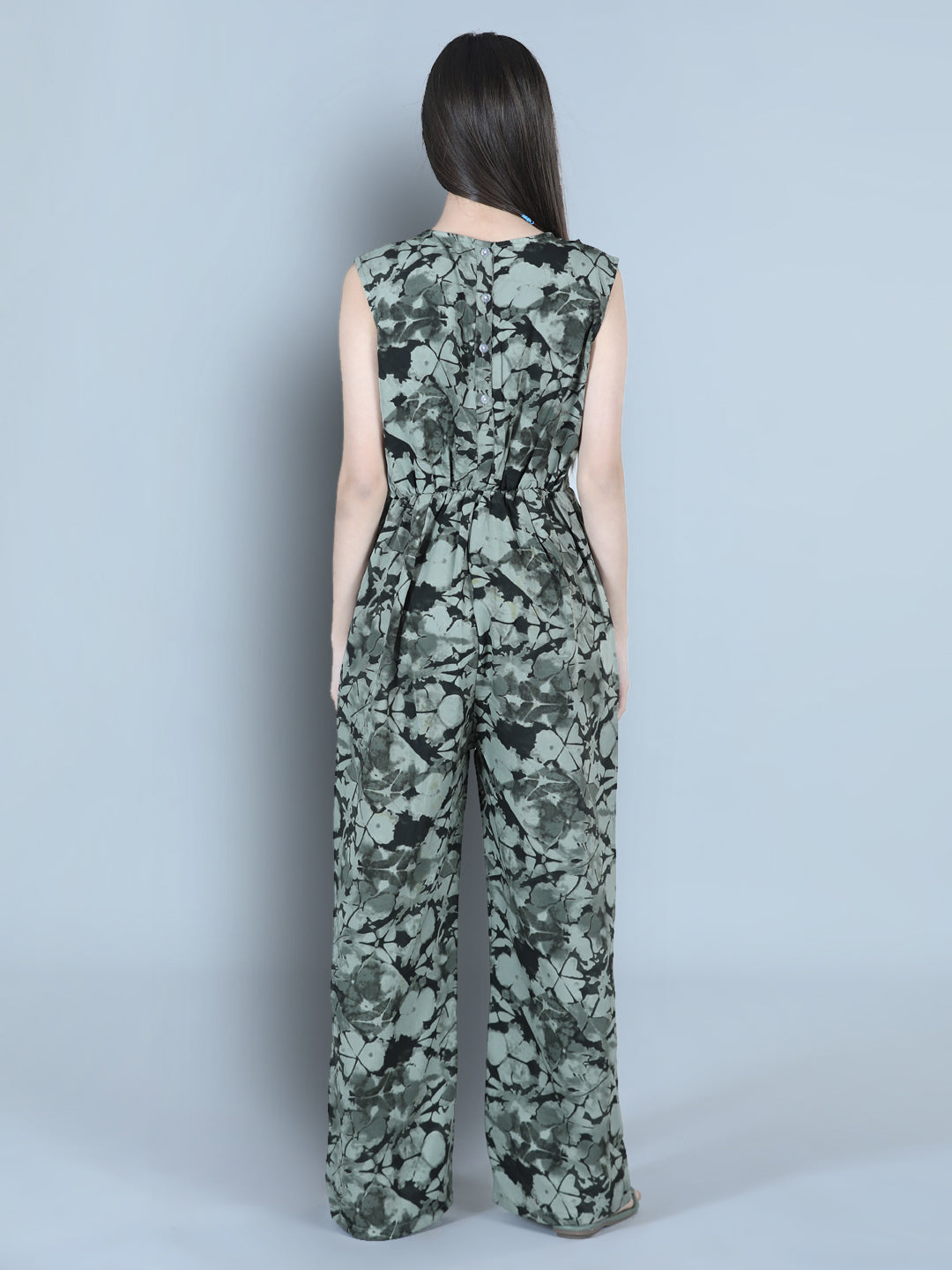 Cutiekins Smoky Printed Polyester Jumpsuit -Green & Olive