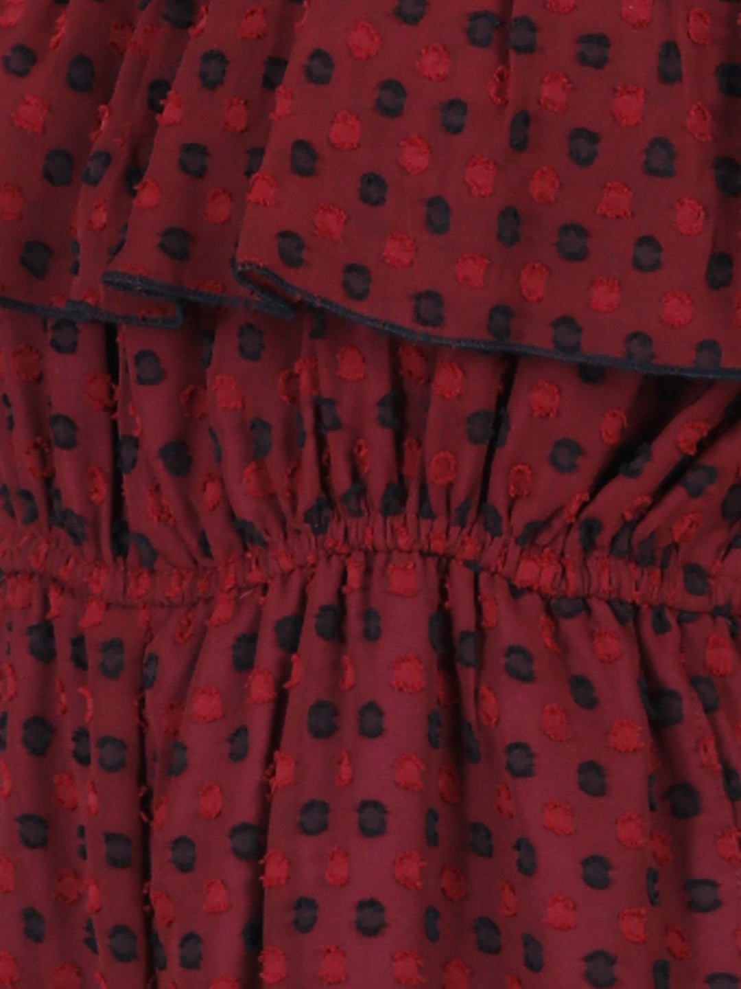 Cutiekins Off Shoulder Dyed Booti Georgette Jumpsuit-Maroon & Black