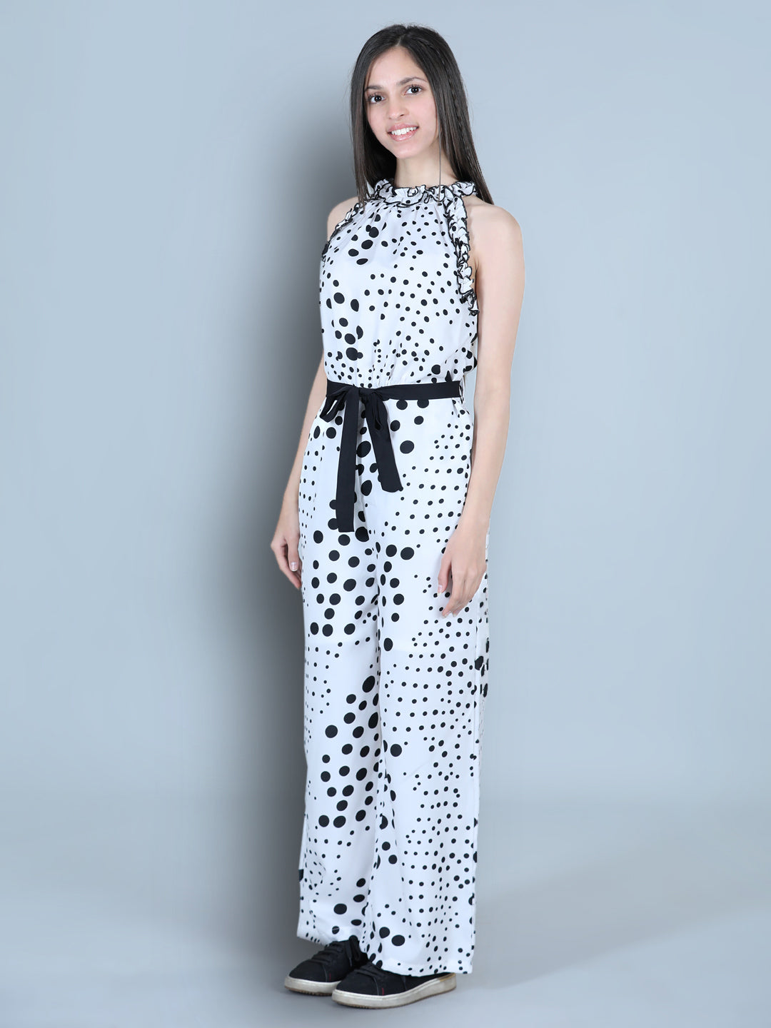 Cutiekins Polka Dot Printed Polyester Jumpsuit -White & Black