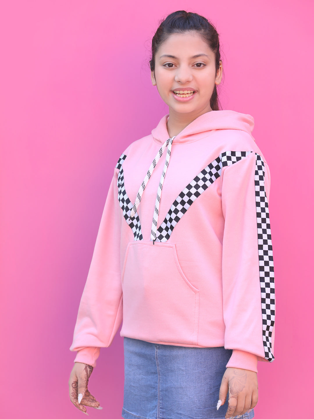 Cutiekins Solid Lace insert Hood Sweatshirt -Pink & Black
