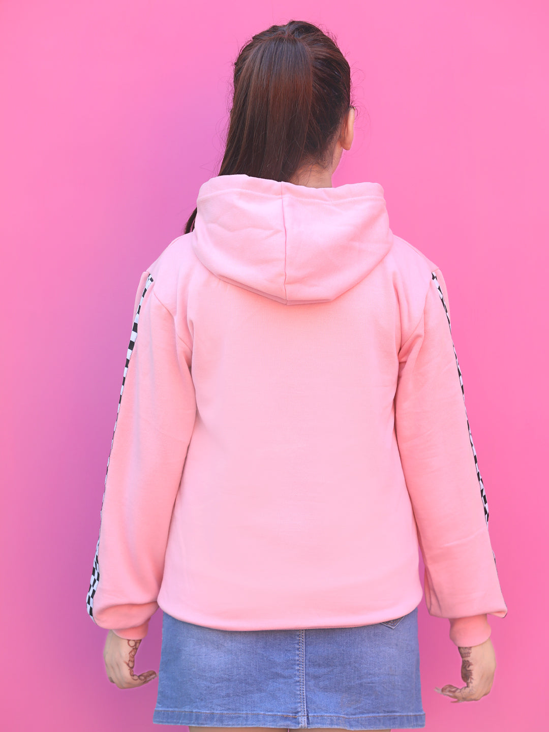 Cutiekins Solid Lace insert Hood Sweatshirt -Pink & Black