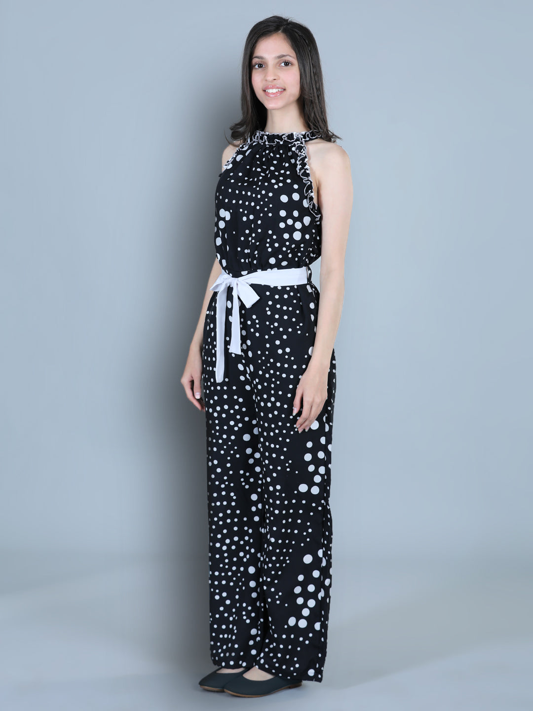 Cutiekins Polka Dot Printed Polyester Jumpsuit -White & Black
