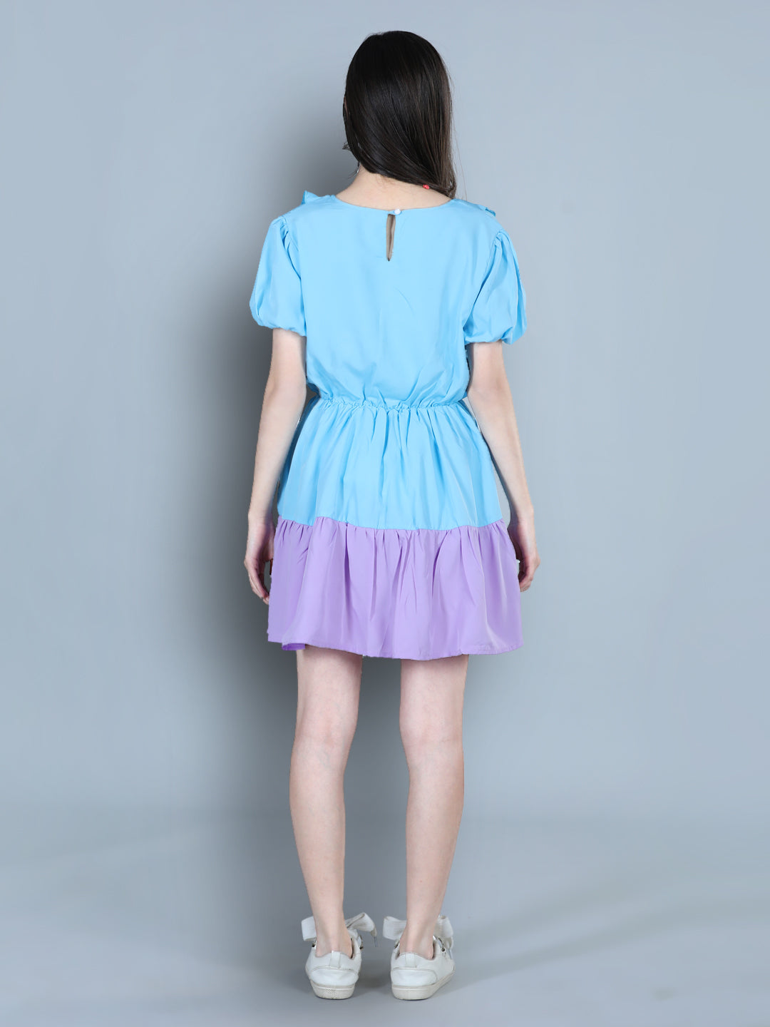 Cutiekins Solid Designer Multi Shade Dress-Sky Blue & Purple